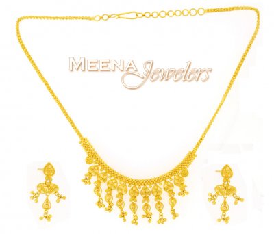 22Kt Yellow Gold Three Piece Necklace Set ( Light Sets )