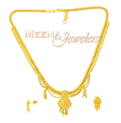 22K Yellow Gold Three Piece Necklace Set ( Light Sets )