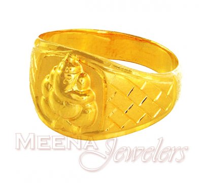 22kt Mens Gold ring with Lord Ganesh - RiMr2223 - 22kt Mens Gold ring ...