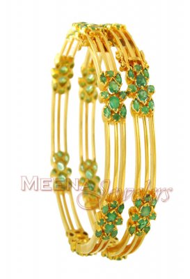 22Kt Gold Emerald Bangles ( Precious Stone Bangles )