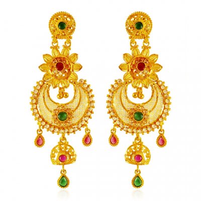 22K Gold Chandbali Earrings ( 22Kt Gold Fancy Earrings )
