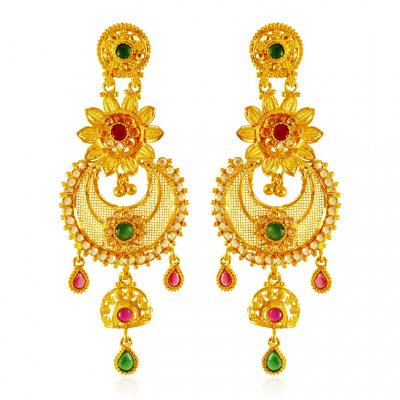 22K Gold Chandbali Earrings ( 22Kt Gold Fancy Earrings )