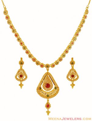 Designer 22k Precious Stones Set ( Gold Designer Sets )