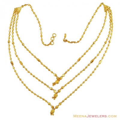 Designer 3 Layered Gold Balls Chain ( 22Kt Gold Fancy Chains )
