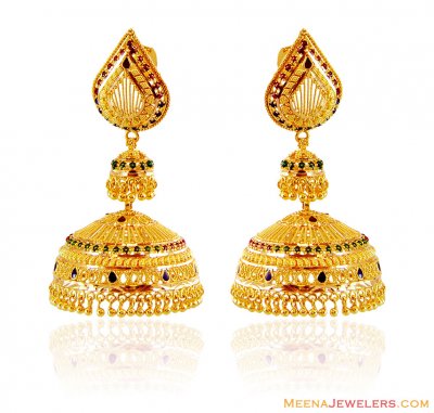 Meenakari 22K Jhumki Earrings ( 22Kt Gold Fancy Earrings )