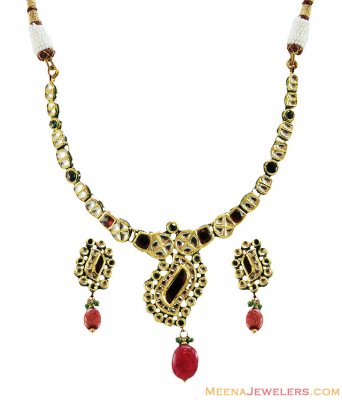 22K Indian Kundan Necklace Set ( Antique Necklace Sets )