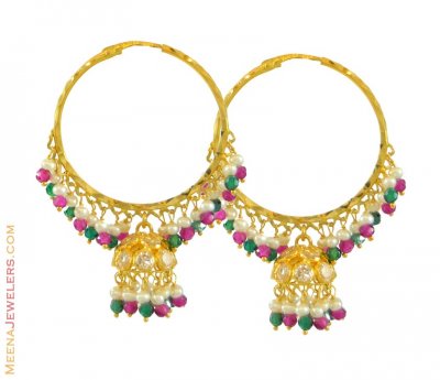 22Kt Gold Hoops (with Jhumki) ( Hoop Earrings )