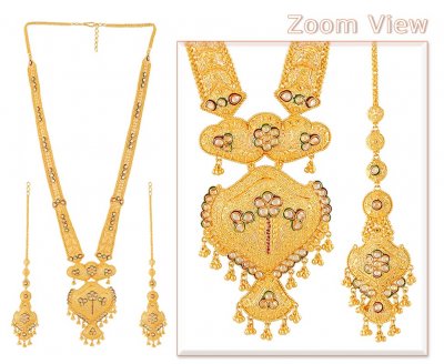 22K Gold Long Patta set with Stones ( Bridal Necklace Sets )