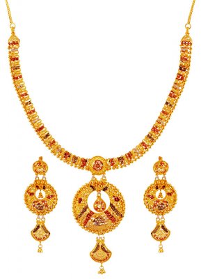 Tricolor Gold Necklace Set ( 22 Kt Gold Sets )