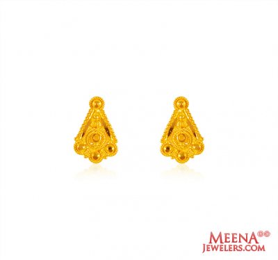 22K Traditional Gold Earrings ( 22 Kt Gold Tops )