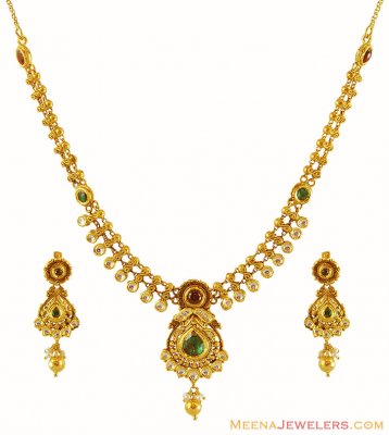 Light Weight 22K Gold Necklace Set ( Antique Necklace Sets )