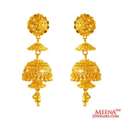 22k Gold Filigree Jhumki ( 22Kt Gold Fancy Earrings )