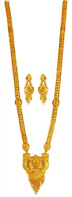 Gold Long Necklace Earring Set ( 22 Kt Gold Sets )