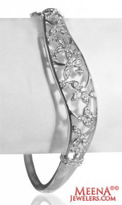 18k Bangle With CZ In White Gold ( Stone Bangles )