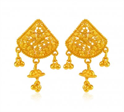 22K Traditional Filigree Earrings  ( 22 Kt Gold Tops )