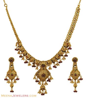 Antique Gold Meenakari Set ( Antique Necklace Sets )