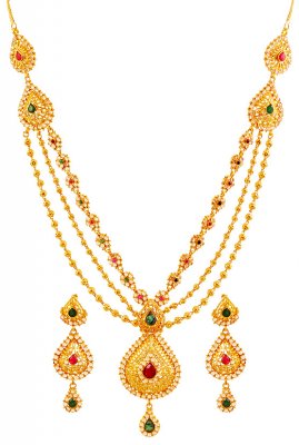 22K Gold Layered Necklace Set ( Gold Designer Sets )