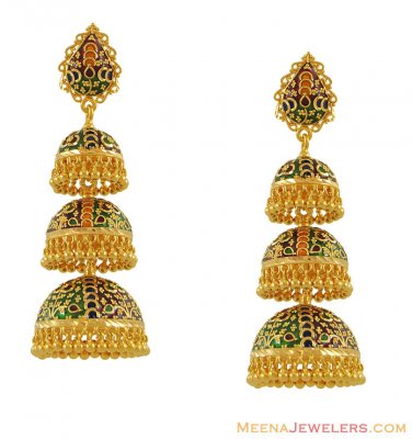 22k Designer Meenakari Earrings ( 22Kt Gold Fancy Earrings )