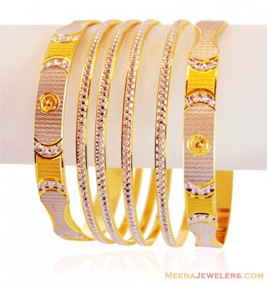 22k Bangles Set With White Rhodium (6 pcs) ( Two Tone Bangles )