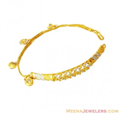 Fancy 2 Tone Bangle Bracelet 22K ( Ladies Bracelets )