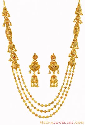 22k Three Tone Layered Necklace Set ( 22 Kt Gold Sets )