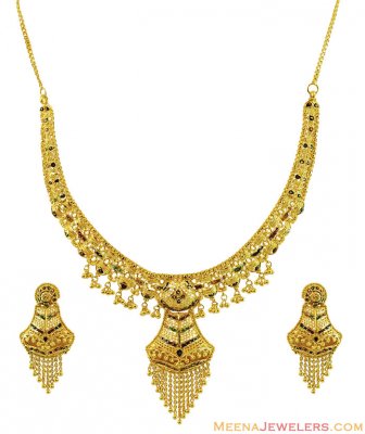 22K Fancy Meenakari Necklace Set ( 22 Kt Gold Sets )