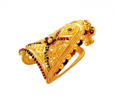 22K Traditional Meenakari Ring   ( Ladies Gold Ring )