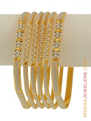 22K Square Shaped 2 Tone Bangle Set ( Set of Bangles )