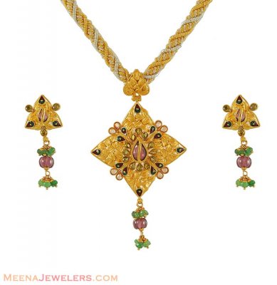 22K Indian Designer Pendant Set ( Antique Pendant Sets )