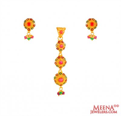 22 Kt Gold Meenakari Pendent Set ( Gold Pendant Sets )