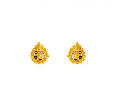 Fancy Meenakari Color Work Earrings ( 22 Kt Gold Tops )