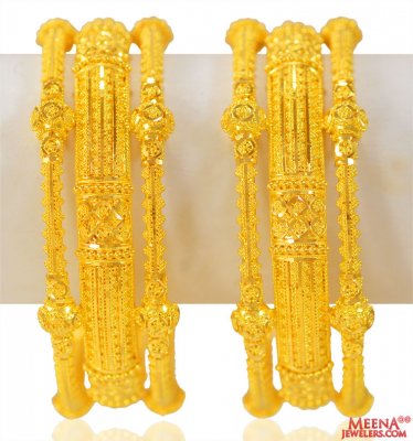 22K Gold Fancy Filigree Bangles 2pc ( Kadas )