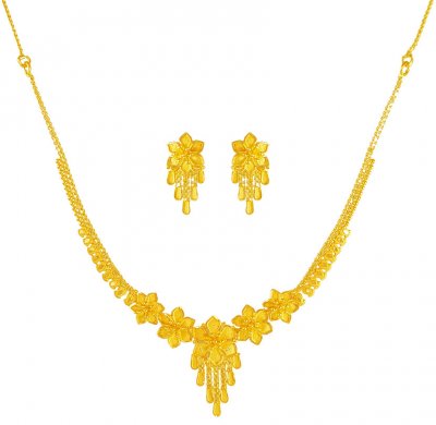 22K Gold Floral Necklace Set ( Light Sets )