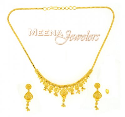 22Kt Yellow Gold Three Piece Necklace Set ( Light Sets )