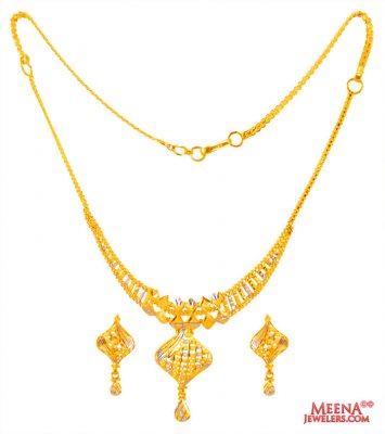 22K Gold Two Tone Necklace Set  ( Light Sets )