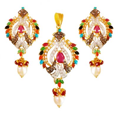 22k Gold Precious Stone Pendant Set ( Precious Stone Pendant Sets )