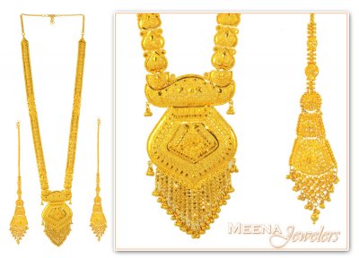 22Kt Gold Long Necklace and Earrings Set ( Bridal Necklace Sets )