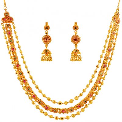 22K Layered Necklace Set ( Gold Designer Sets )