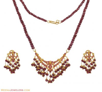 Ruby Necklace Set (22K Gold) ( Ruby Necklace Sets )