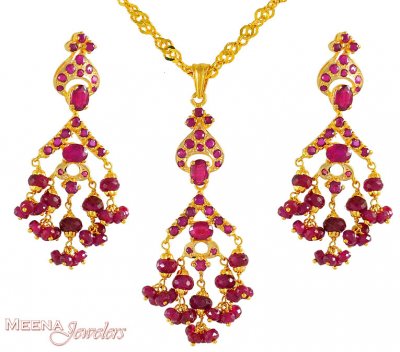 22Kt Pendant Set with Ruby ( Precious Stone Pendant Sets )