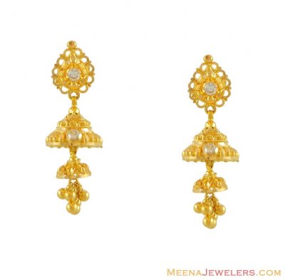 22k Hanging Earrings With CZ - ErFc8492 - 22kt gold earrings with ...