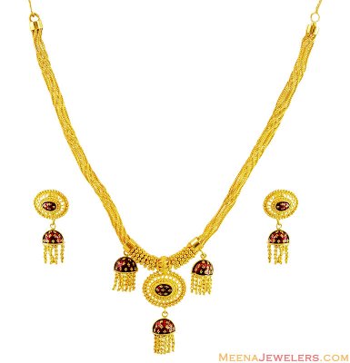 22K Gold Meenakari Necklace Set ( 22 Kt Gold Sets )