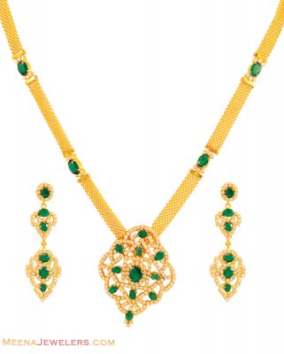 Emerald Necklace Set (22K Gold) ( Combination Necklace Set )