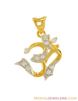 Gold Om Pendant with CZ studded ( Om Pendants )