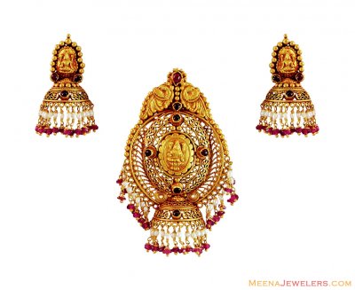 Temple Jewelry Pendant Set 22K ( Antique Pendant Sets )