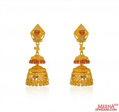 22k Gold 3 Tone Jhumki Earrings