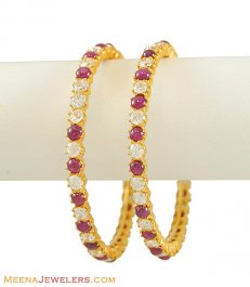 22K Gold Bangles (2 PC) ( Precious Stone Bangles )