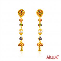 22K Gold Long Meena Earrings