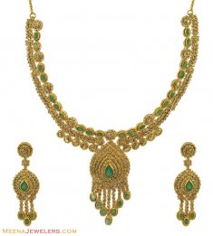 22K Designer Emerald Diamond Set