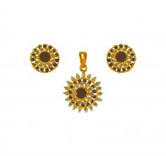 22 Karat Gold Sapphire Pendant Set ( Precious Stone Pendant Sets )